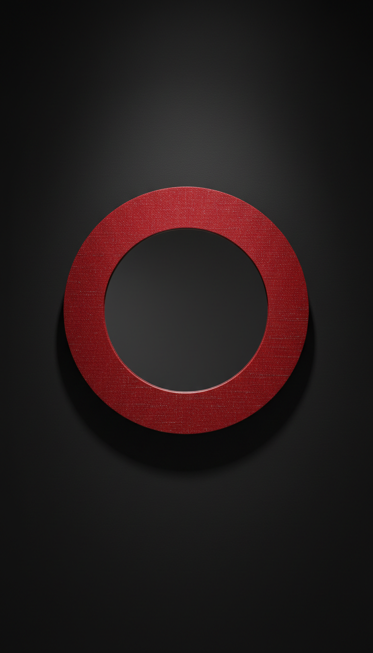 Circular Mirror With Sculptural Red Accent Frame